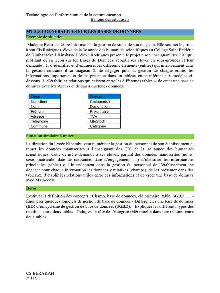 Gestion des bases de données en TIC | PDF | Bases de données ...