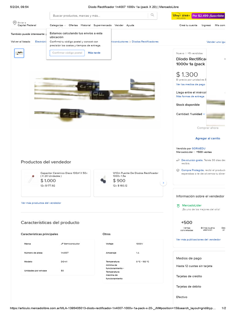 25X Diodo Rettificatore 1N4007 1000V 1A Diodo Rettificatore DO-41
