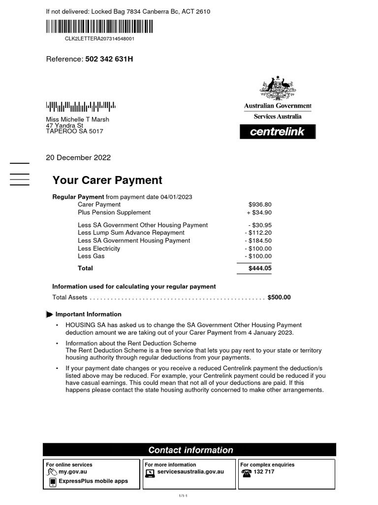 Carer Payment A207314548 | PDF | Government