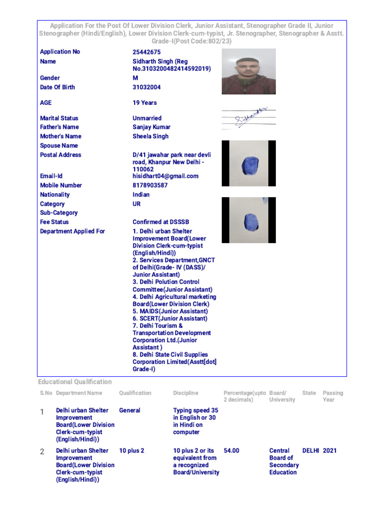 DSSSB Application | PDF
