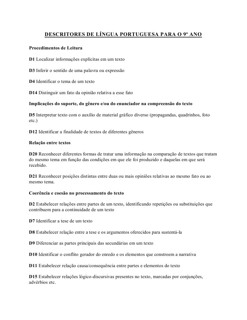 Descritores de Língua Portuguesa para o 9º Ano | PDF | Clonagem | Tempo