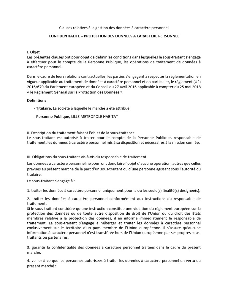Clauses RGPD pour Sous-Traitance | PDF | Sécurité des systèmes d ...
