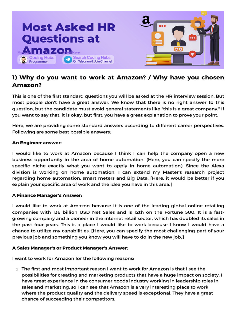 Amazon HR Interview Questions Guide | PDF | Marketing | Experience