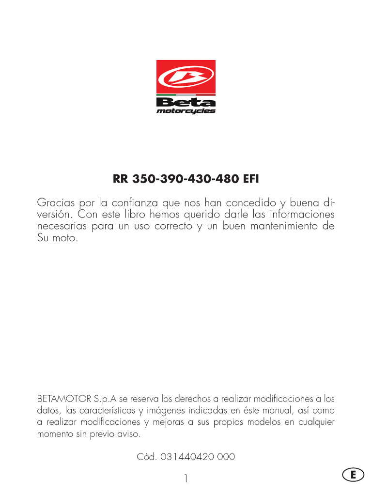 Beta Manual Usuario 2018 RR 4t 350 390 430 480 STD - User Manual | PDF ...