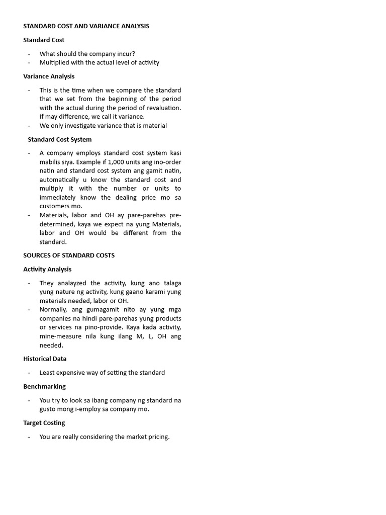 Standard Cost And Variance Analysis