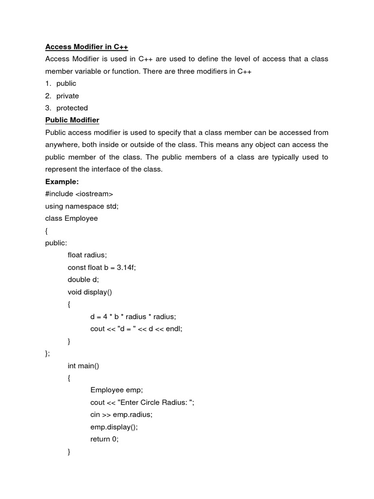 Access Modifier in C++ | PDF