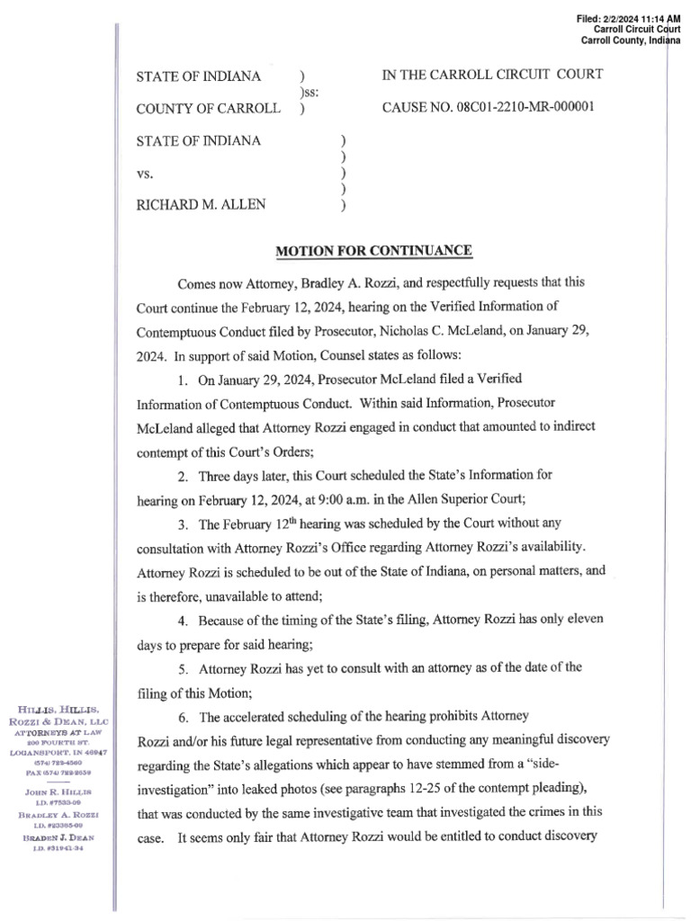 Motion For Continuance | PDF | Contempt Of Court | Discovery (Law)