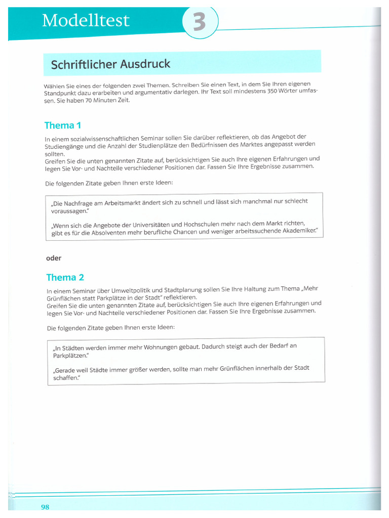Modelltest 3 - Schriftlicher Ausdruck | PDF