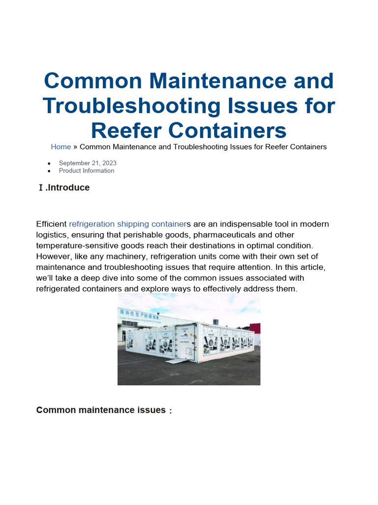 Common Maintenance and Troubleshooting Issues For Reefer Containers