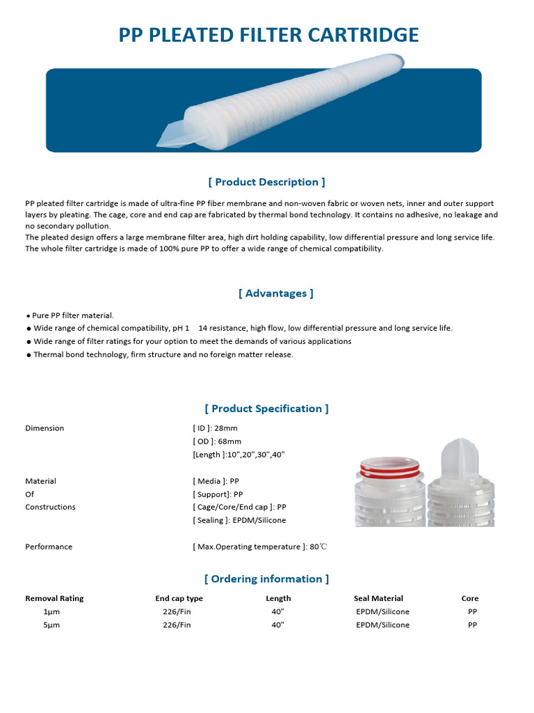 PP Pleated Filter Cartridge | PDF | Home & Garden | Technology ...