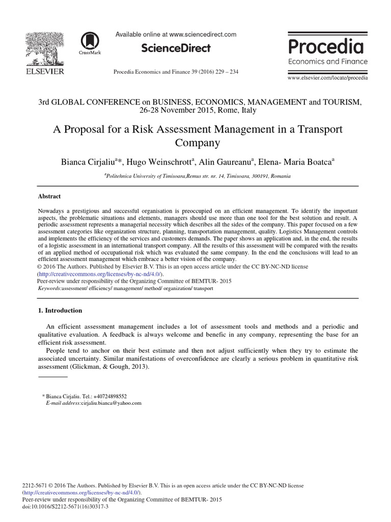 Risk Assessment in Transport Management | PDF | Risk | Sustainability