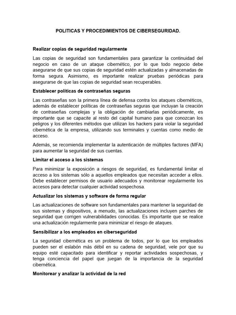 Politicas y Procedimientos de Ciberseguridad | PDF | Seguridad | La ...