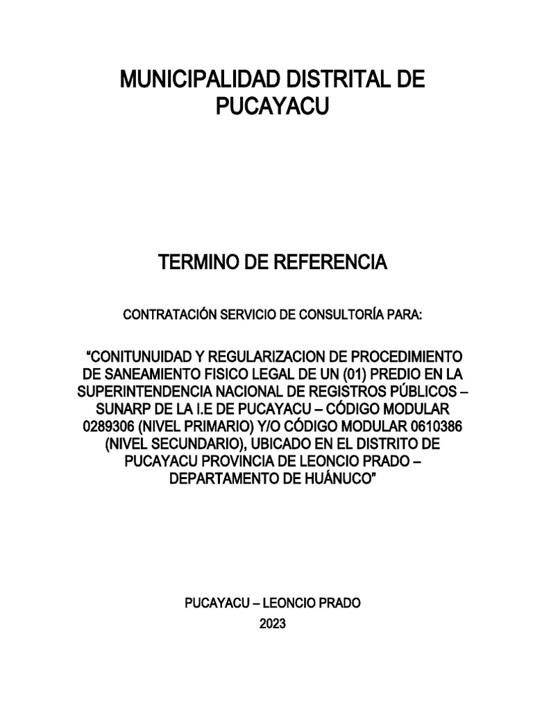Tdr saneamiento f sico legal pdf economias
