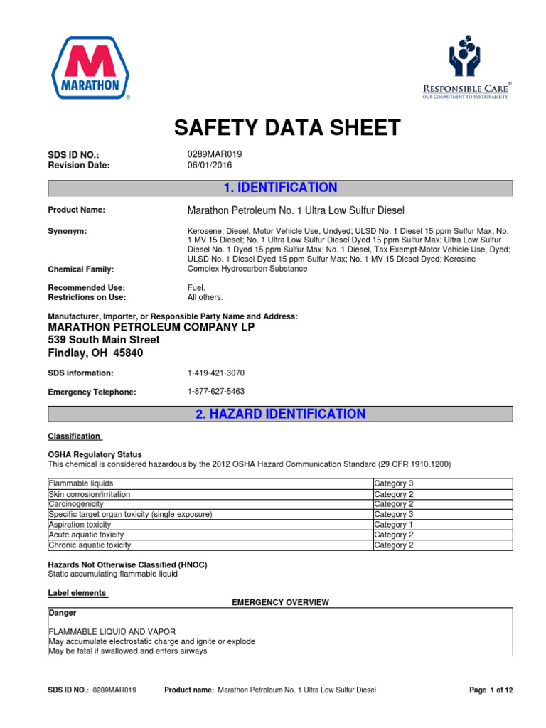 ULSD Safety Data Overview | PDF | Exhaust Gas | Diesel Fuel