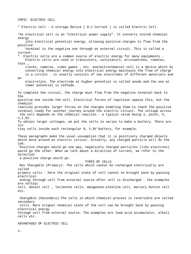 W e project topic electric cell pdf direct current physical