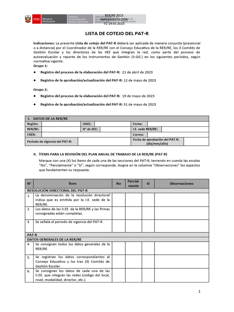 Lista de Cotejo para PAT-R 2023 | PDF | Tecnología