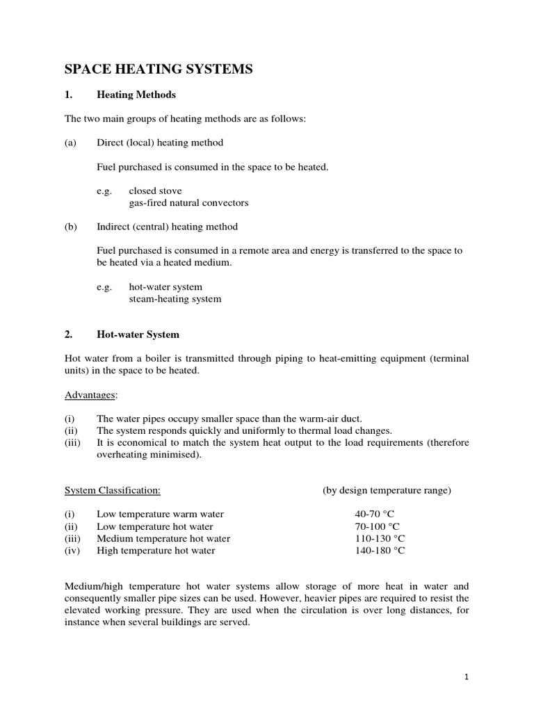 Space Heating Systems Overview | PDF | Water Heating | Electric Heating