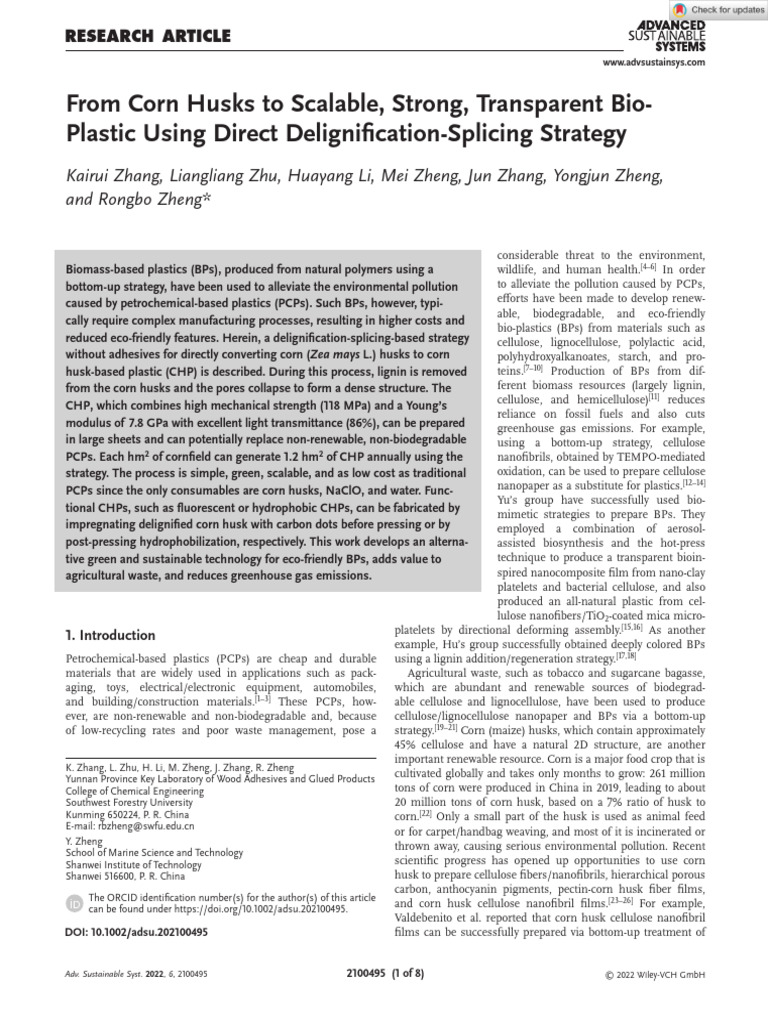 Advanced Sustainable Systems - 2022 - Zhang - From Corn Husks To ...