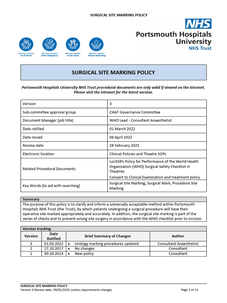 Surgical Site Marking Policy Overview | PDF | Surgery | Urology