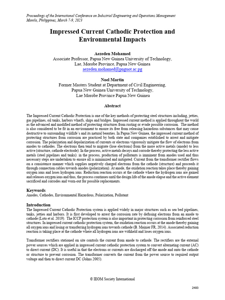 Impressed Current Cathodic Protection and Environmental Impacts | PDF ...