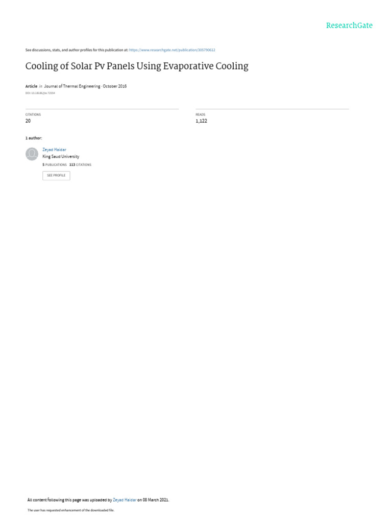 Cooling of Solar PV Panels Using Evaporative Cooling Journal of