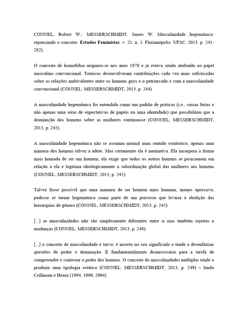 Repensando a Masculinidade Hegemônica | PDF | Gênero | Estudos de Gênero