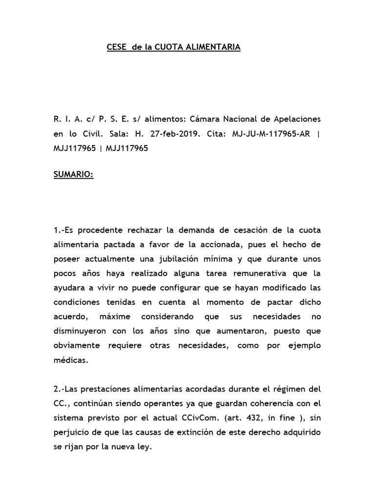 Rechazo Aumento Cuota Alimentaria | PDF | Divorcio | Apelación