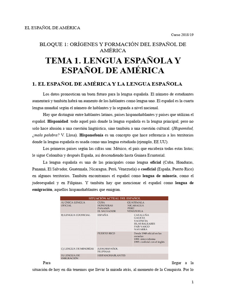 Tema 1 Español De América Pdf Dialecto Lengua Española