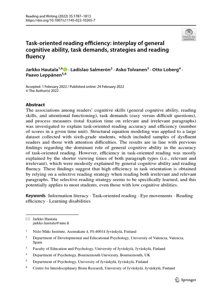 Task Oriented Reading Efciency, Interplay of General | PDF | Errors And ...