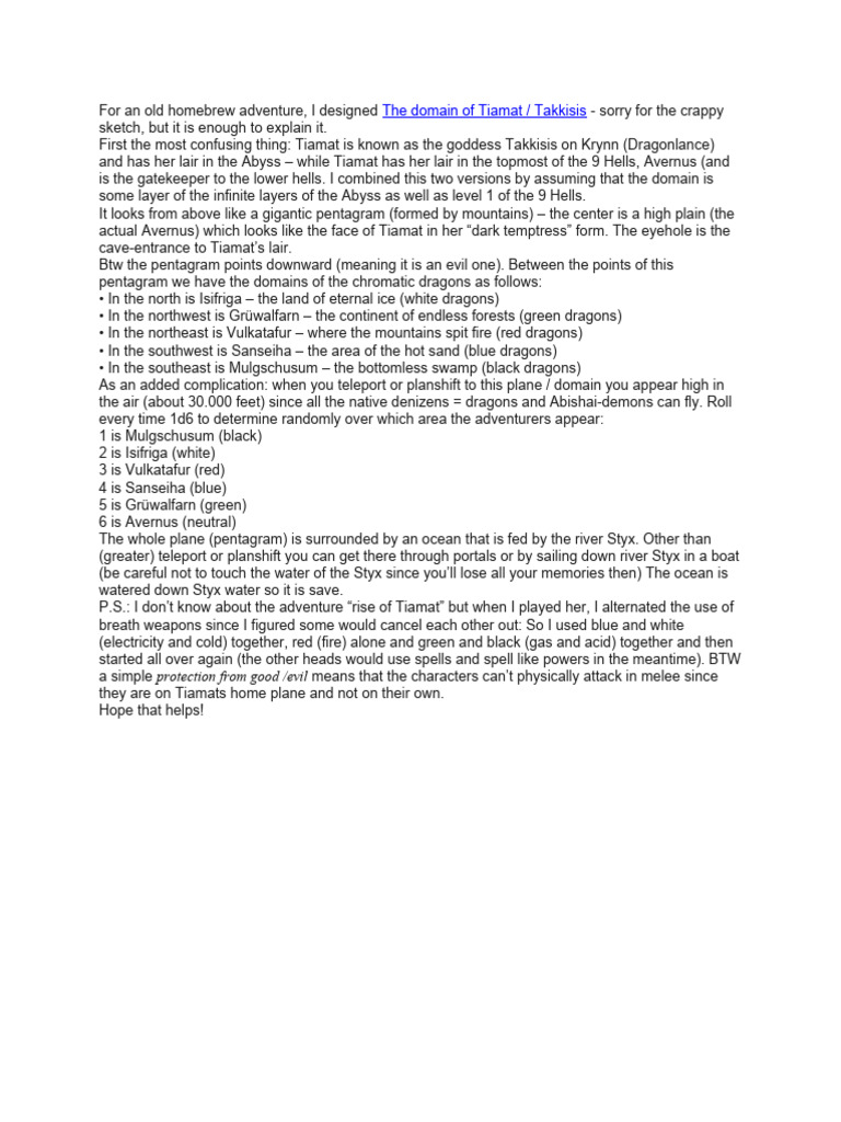 Tiamat's Lair in Avernus Explained | PDF | Dragon | Fantasy Role ...