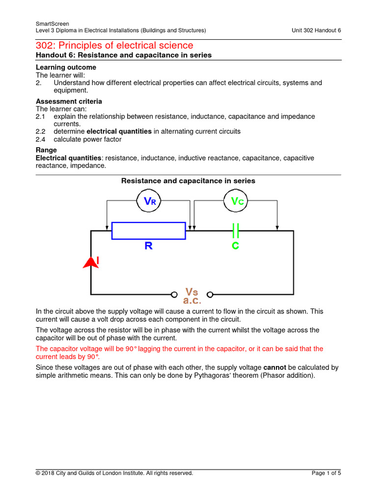 Resistance and Capacitance in Series | PDF | Capacitor | Electrical ...