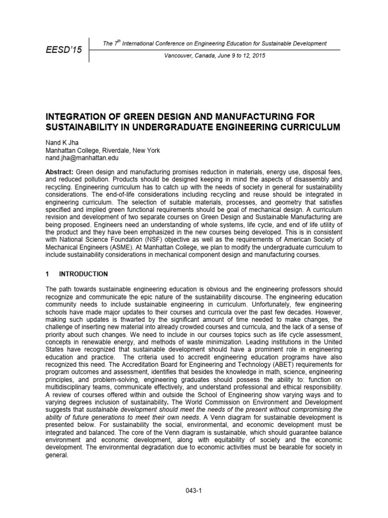 Sustainable Engineering Curriculum | PDF | Sustainable Design ...