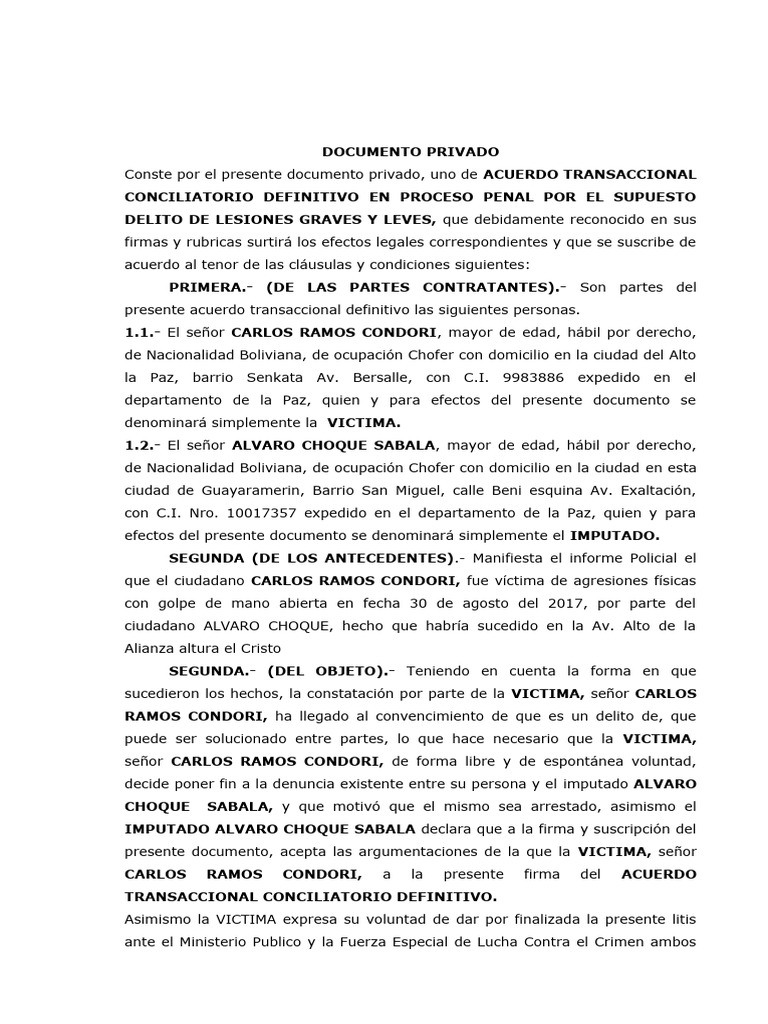 Acuerdo Transaccional Penal Bolivia | PDF | Justicia | Crimen y violencia