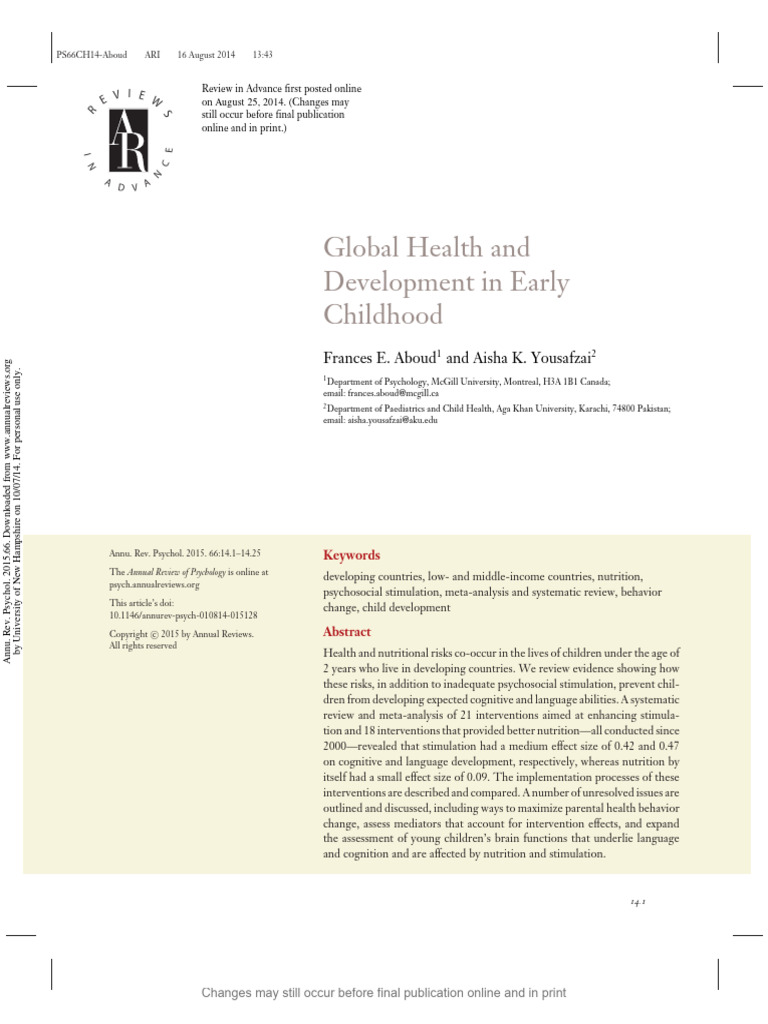 Global Health and Development in Early Childhood (IPC) | PDF | Human ...