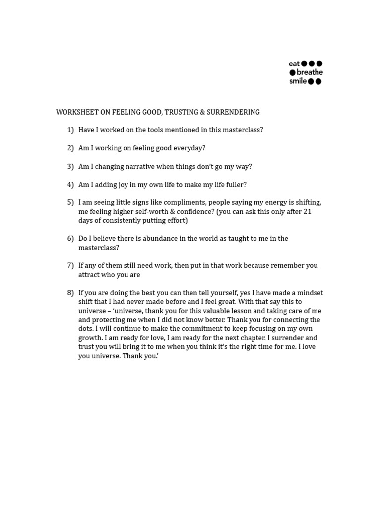 Worksheet for Trust and Surrender | PDF