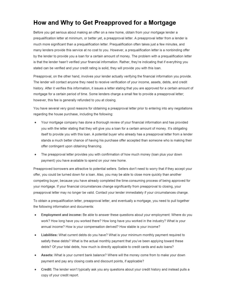 How and why to get preapproved for a mortgage pdf loans finance