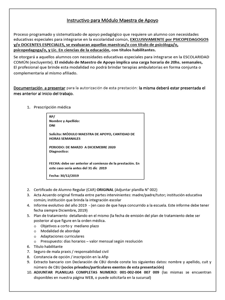 Modulo Maestro de Apoyo (Mensual) PDF Evaluación