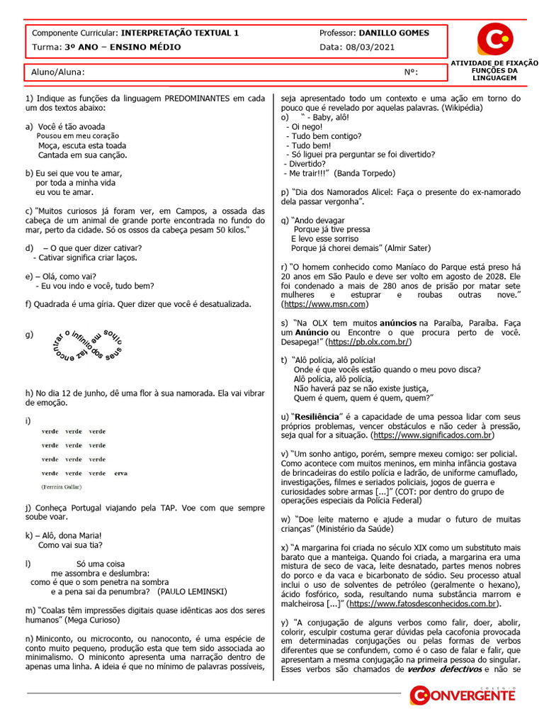 Funções da Linguagem no Ensino Médio | PDF