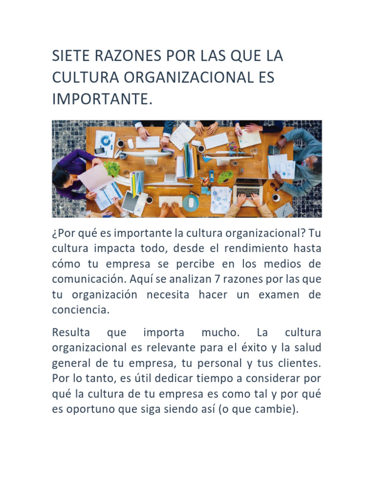 La Importancia de la Cultura Organizacional | PDF | Business | Cultura ...