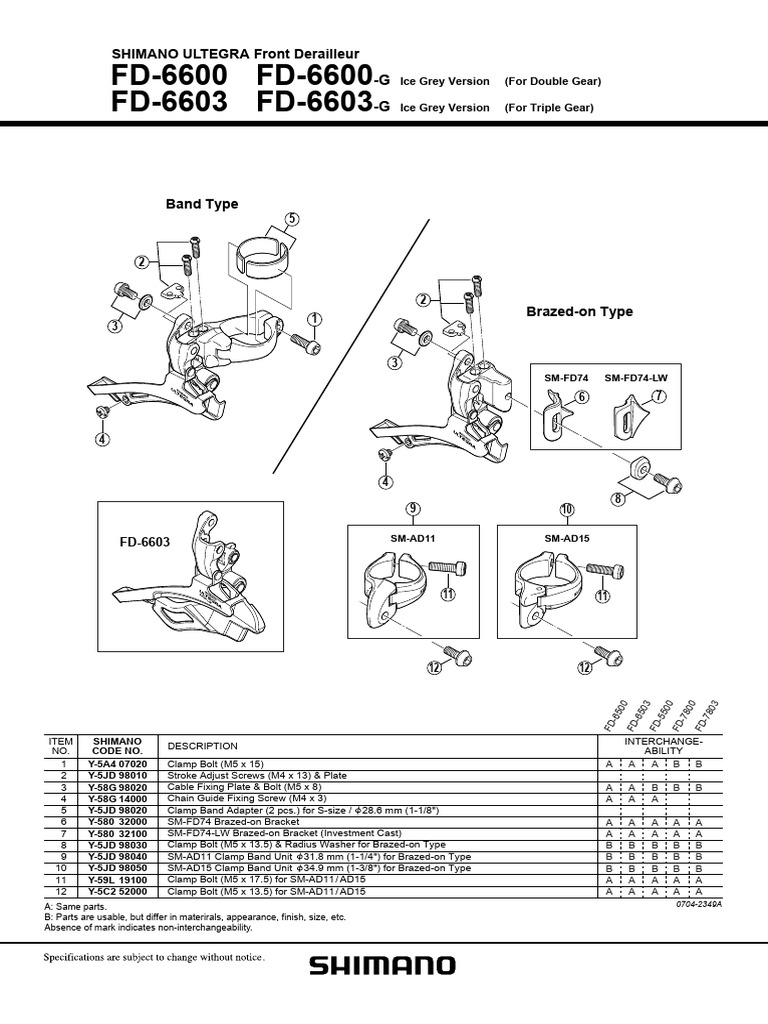 Shimano FD-6600 Compatibility Guide | PDF | Screw | Mechanical