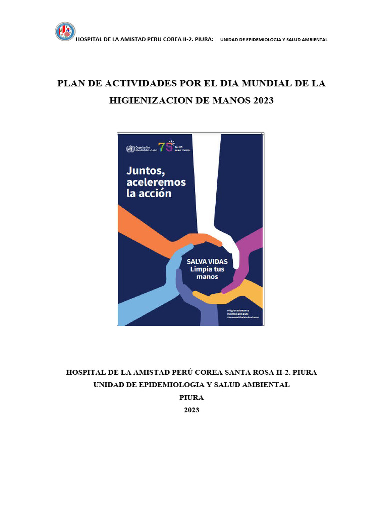 Plan de Actividades Por El Dia de La Higienización de Manos 2023 | PDF ...