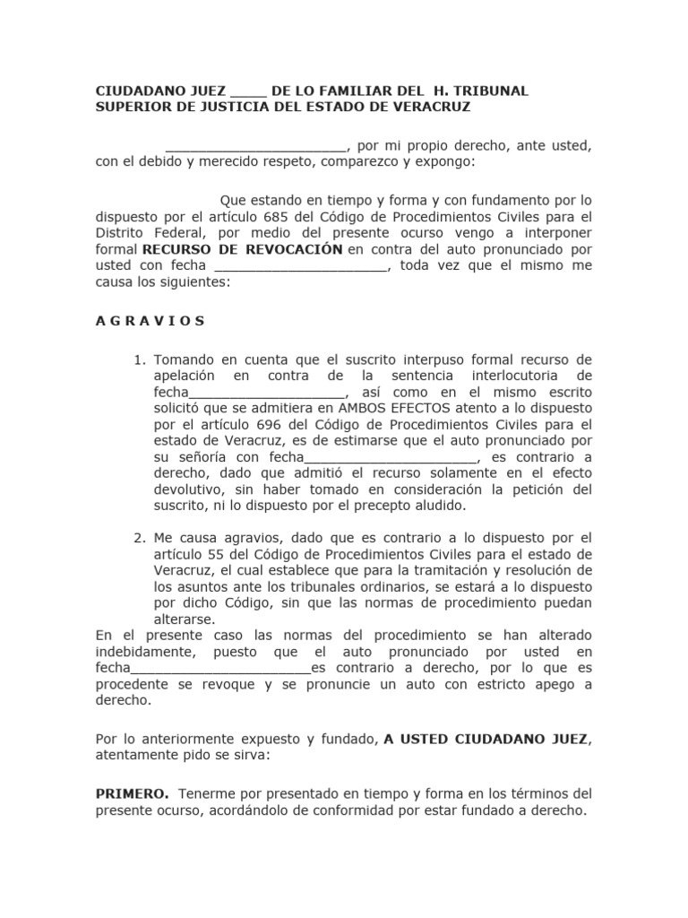 Ejemplo de recurso de revocaci n pdf