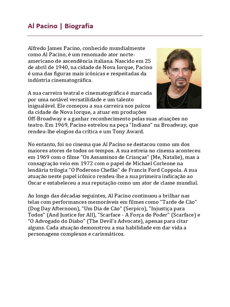 Al Pacino Biografia. | PDF