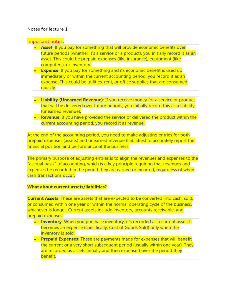 Notes For Week 1 | PDF | Debits And Credits | Stocks