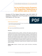 Análisis de La Ley de Educación Superior, LES 24521, de Argentina: Reflexiones y Propuestas de Cambio para Su Reforma