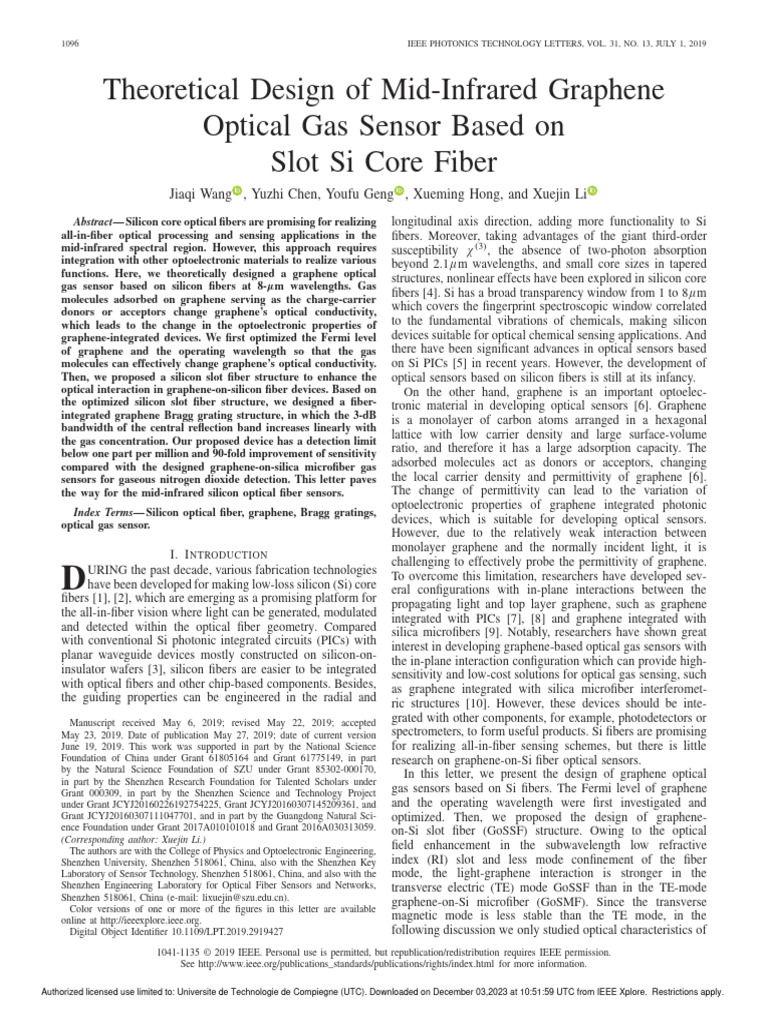 Mid-Infrared Graphene Gas Sensor Design | PDF | Graphene | Optical Fiber