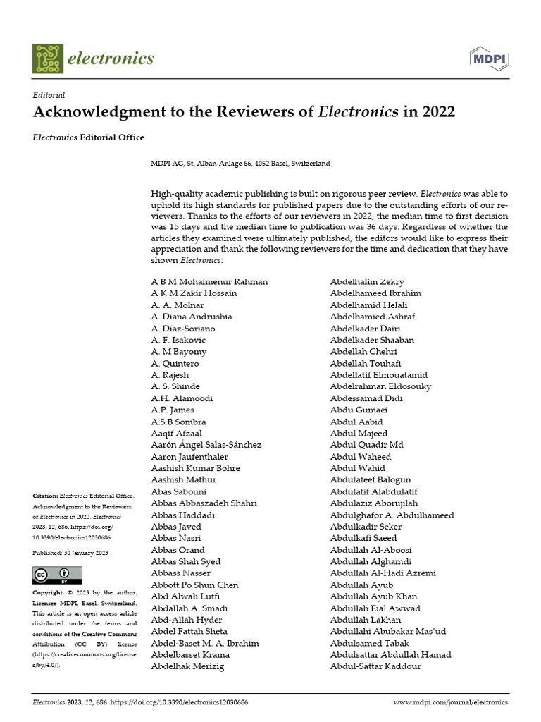 Acknowledgment To The Reviewers of Electronics in 2022: Editorial | PDF