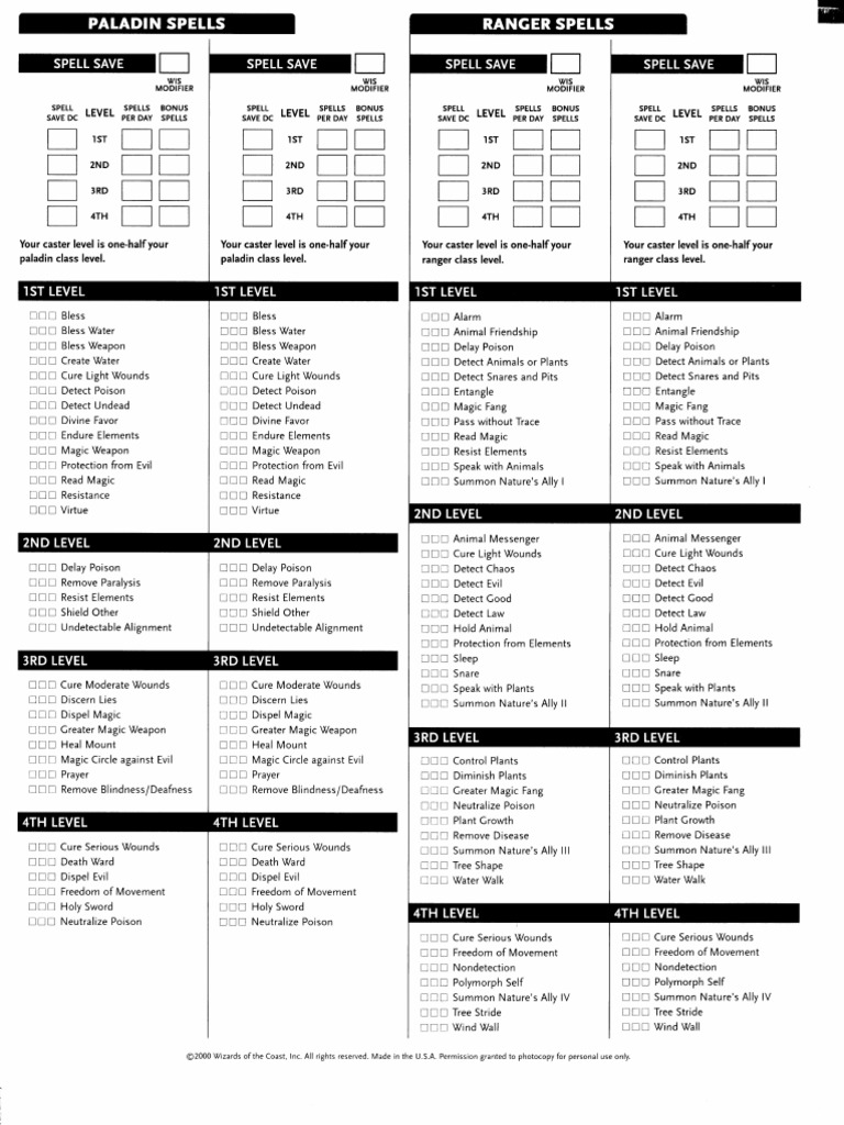 Spells - Ranger & Paladin 3.5 | PDF