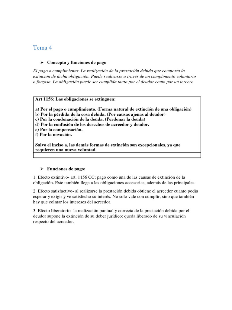 Tema 3 El Pago o Cumplimiento de Las Obligaciones | PDF | Pagos ...