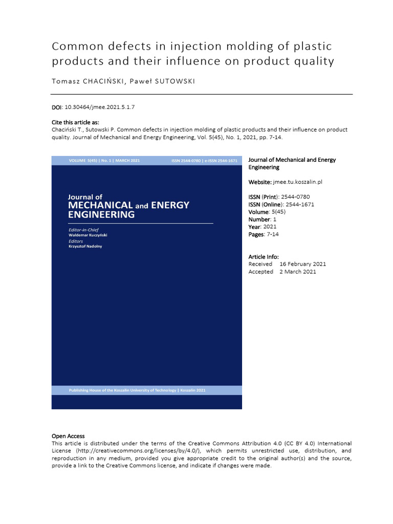 Injection Molding Defects and Quality | PDF | Mechanical Engineering ...
